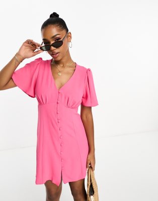 New Look button through mini tea dress in pink