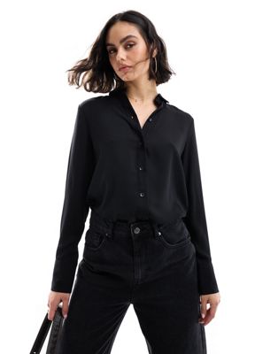 New Look button through shirt in black