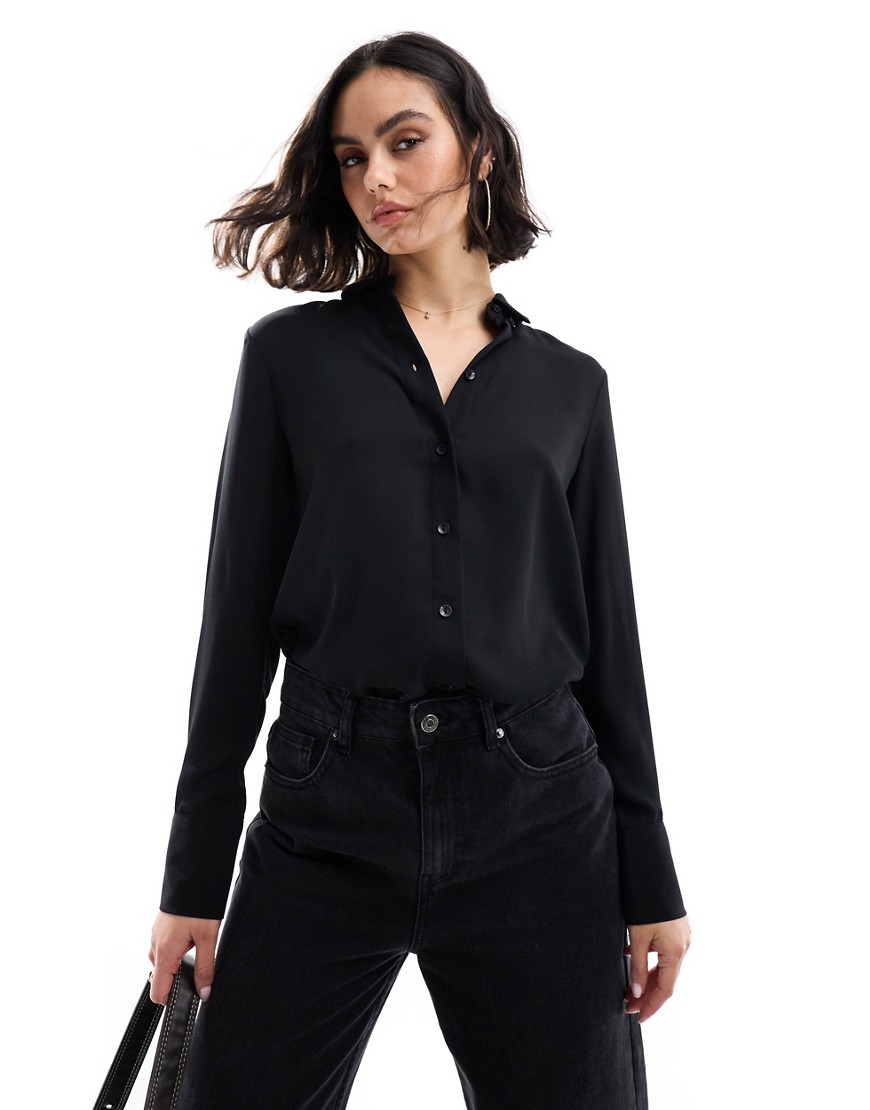 New Look button through shirt in black