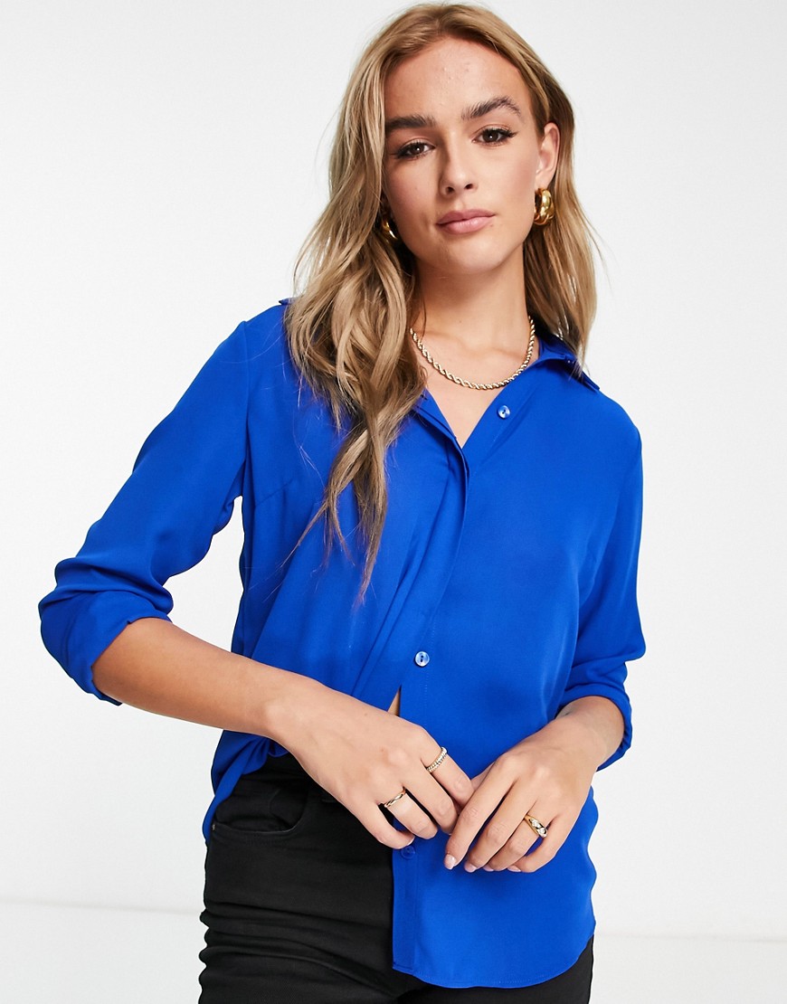 New Look button through shirt in bright blue