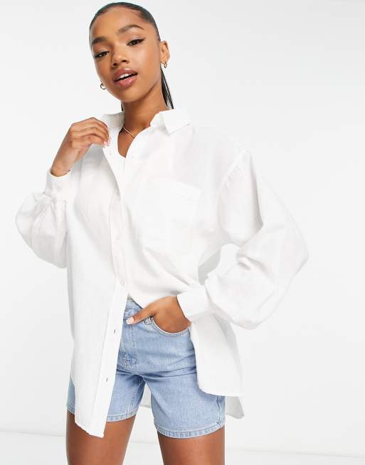 New Look button through shirt in white | ASOS