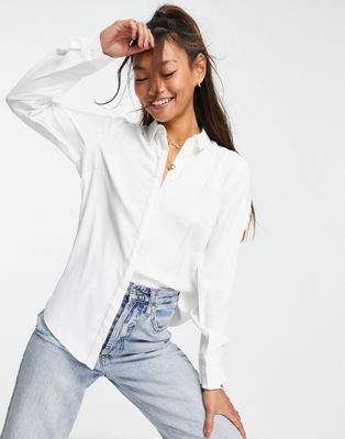 New Look button through shirt in white - ASOS Price Checker