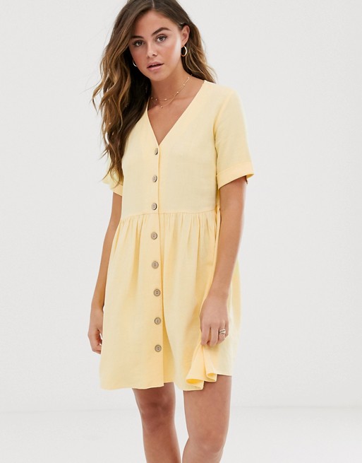 New Look button through smock dress in lemon