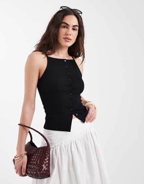 New Look button through strappy top in black - view 1