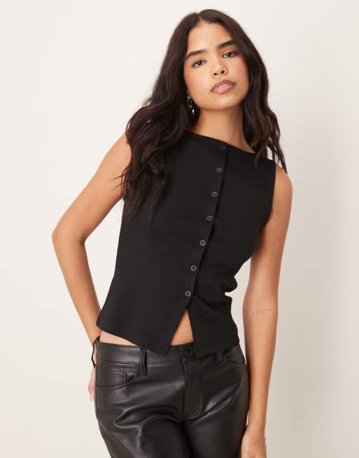 New Look button through tank top in black