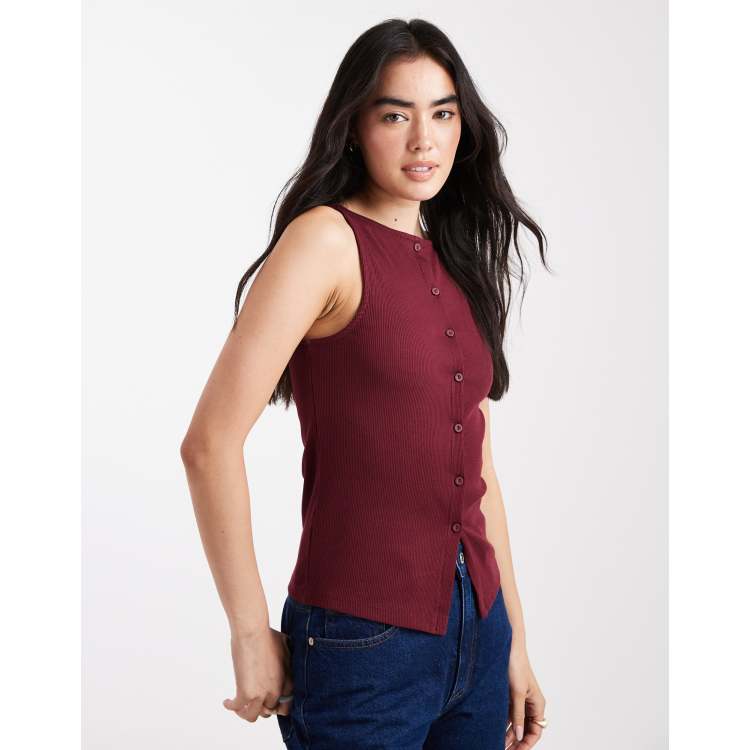Vrtige Women's Ribbed Cut-Out Tank Top - Sleeveless Crewneck Slim Fit Shirt In Burgundy & More Colors - View #2