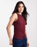 [New Look] New Look button through tank top in burgundy-Red 10 67-Dark Burgundy