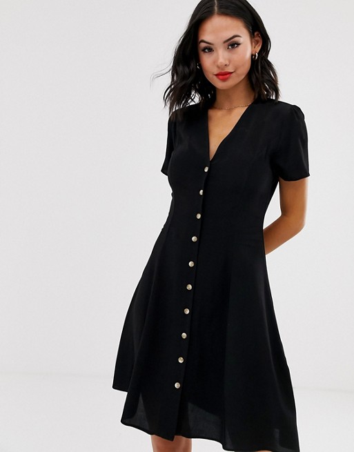 New Look button through tea dress in black | ASOS