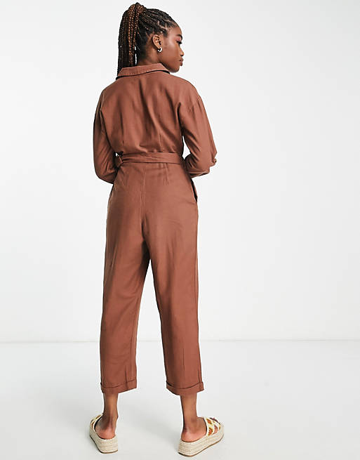 Alfabetische volgorde hoop Voorloper New Look button through utility jumpsuit in brown | ASOS