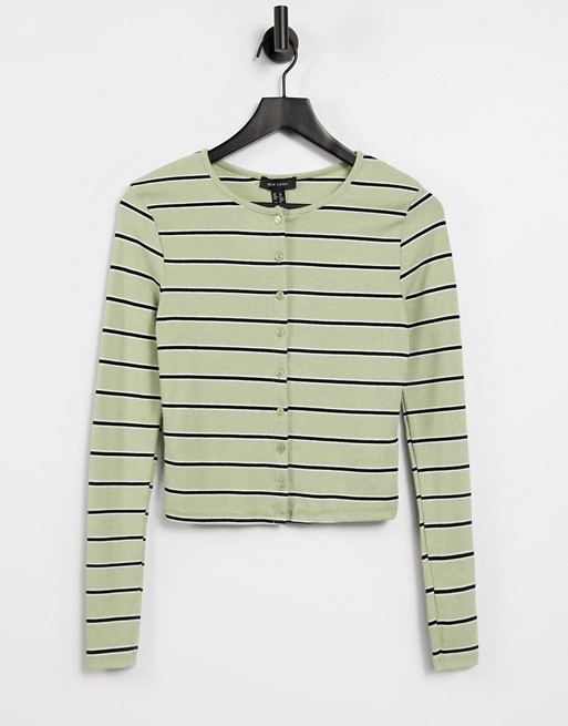 New Look button up cardigan in khaki stripe