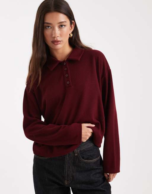 New Look button up polo sweater in red