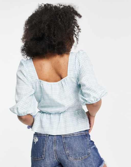 New Look button up tea blouse in mint check, 2 of 4