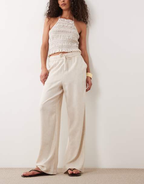 New Look byxor i linneblandning med vida ben i stone - view 1