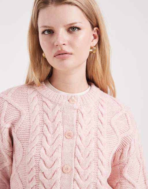 New Look cable cardigan in pink, 3 of 4