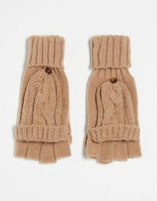 New Look cable flip top gloves in camel