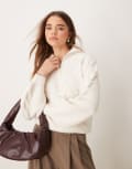 [New Look] New Look cable half zip jumper in cream-White L CREAM