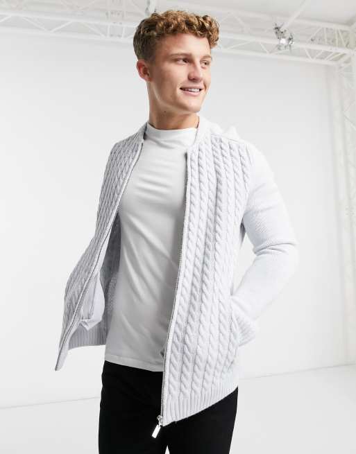 New look grey 2024 cable knit cardigan