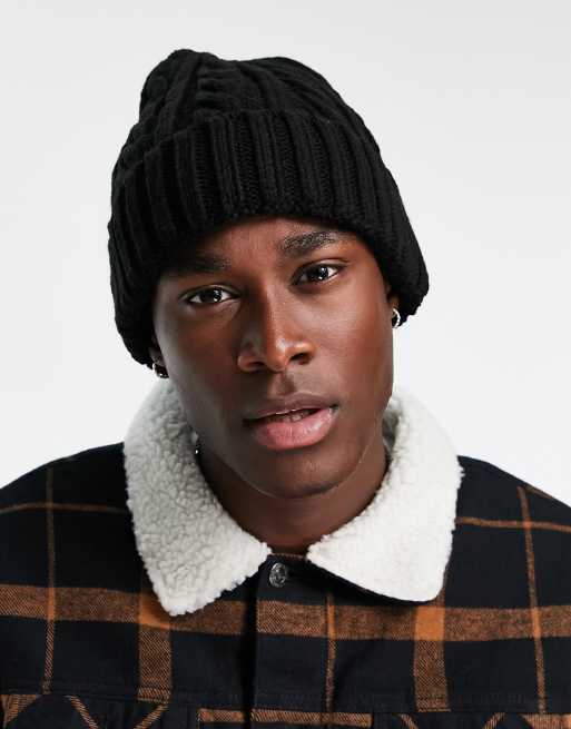 New Look cable knit beanie in black ASOS