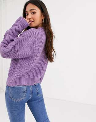 New Look cable knit cardigan in lilac | ASOS