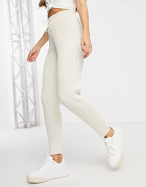 New Look cable knit jogger in white