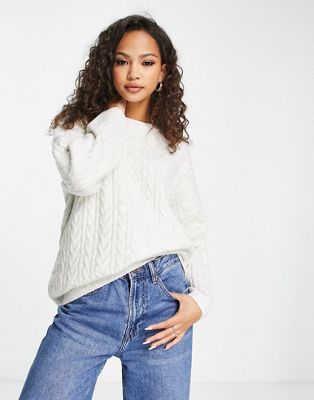 New Look cable knit longline jumper in grey