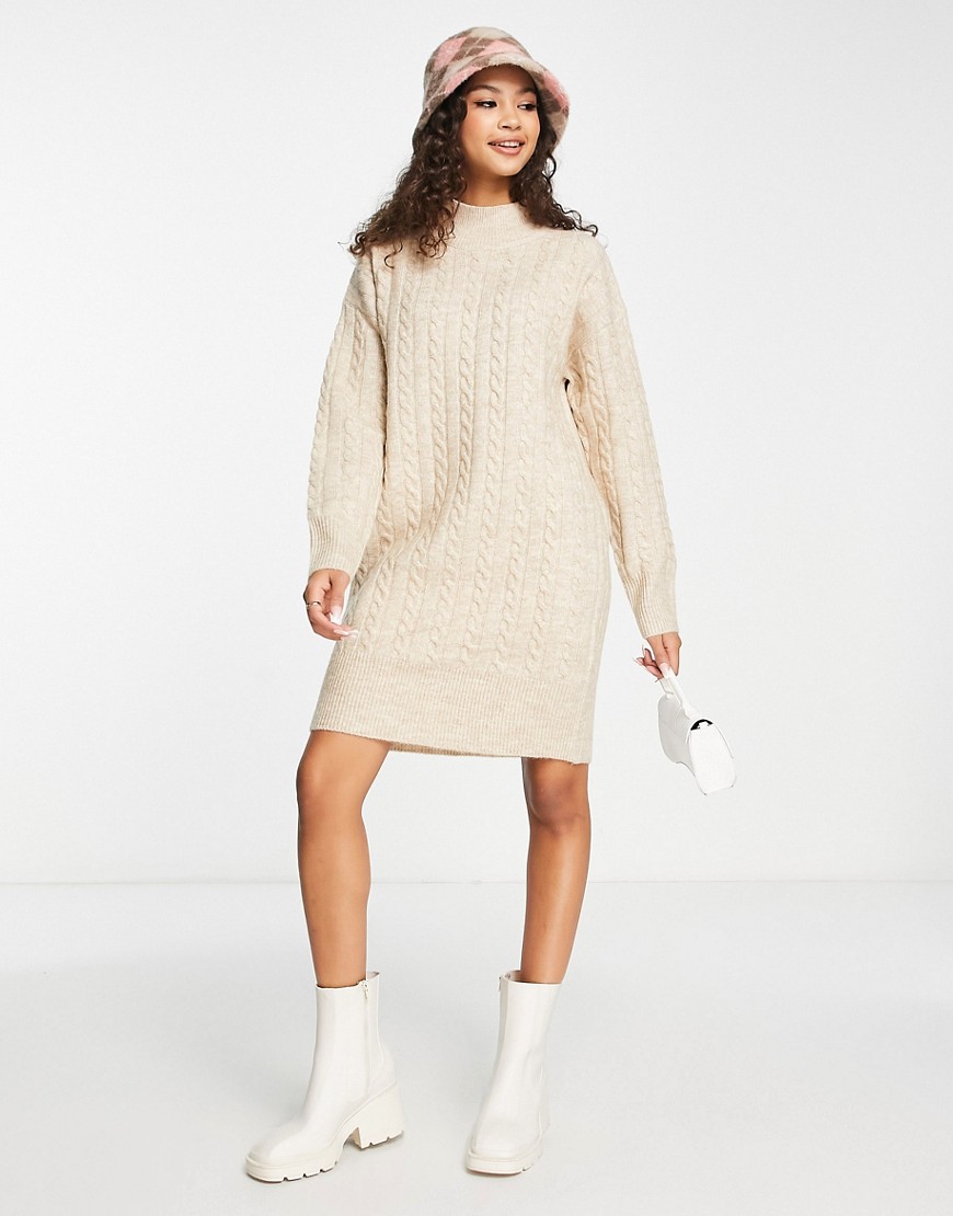 New Look cable knit mini dress in camel-Neutral