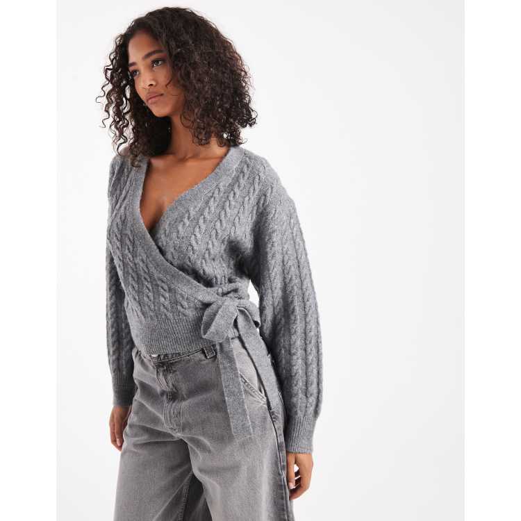 New Look cable knit wrap cardigan in mid grey | ASOS