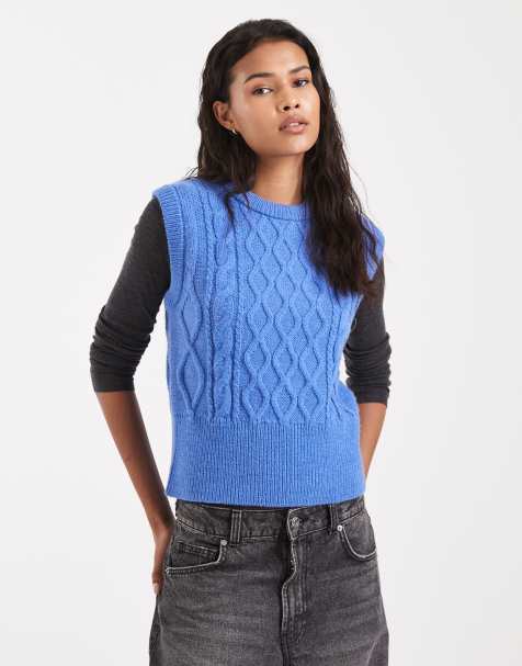 New Look cable knitted vest in blue - view 1