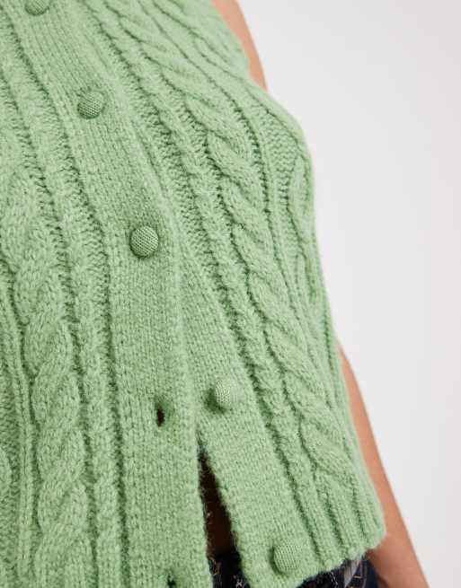 New Look cable knitted waistcoat in green, 3 of 4