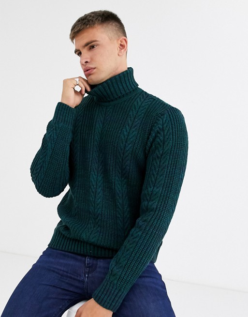 New Look cable pattern roll neck jumper in dark green