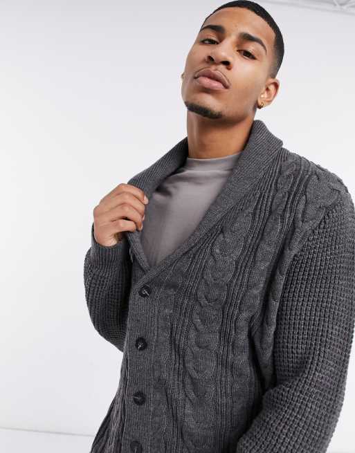 Men's grey cable outlet knit cardigan