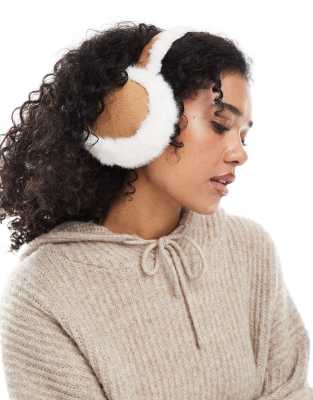 New Look - Cache-oreilles en imitation peau de mouton - Camel-Blanc