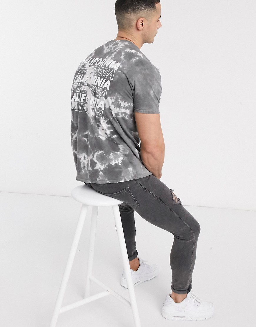 New Look - Cali - Gewassen T-shirt met print op de voor- en achterkant in middengrijs