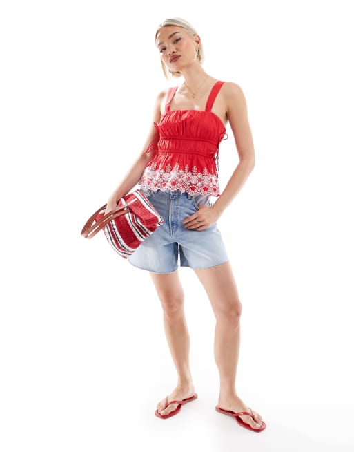 New Look - Cami met bandjes en borduursel in rood, 4 van 4
