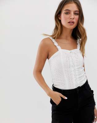 New Look - Cami met ruches in wit Wit