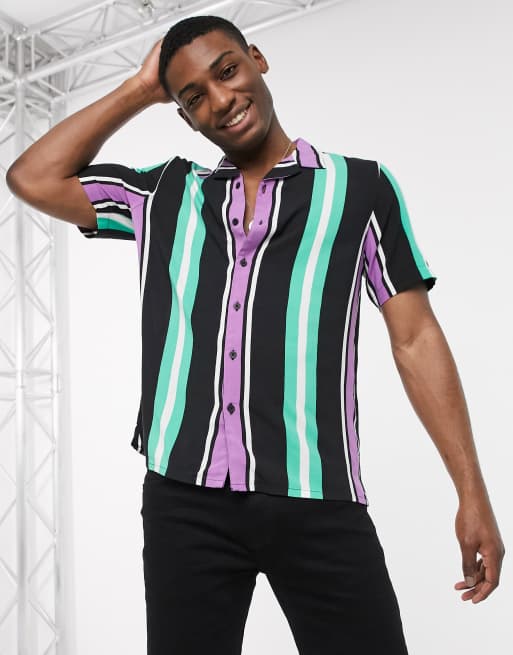 New Look - Camicia a maniche corte a righe gotiche nera