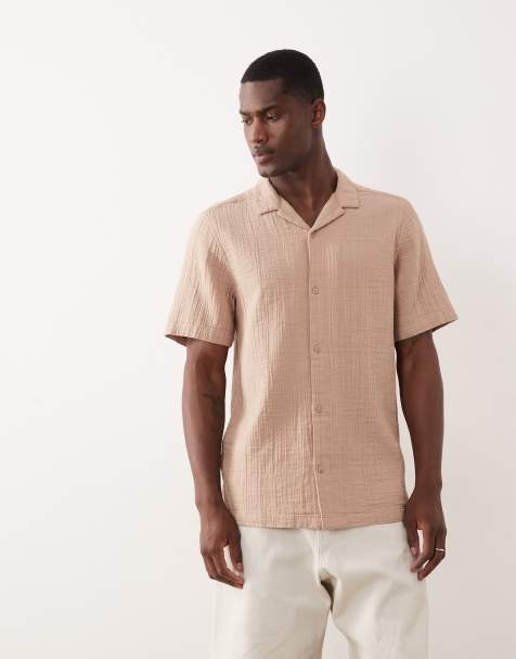 New Look - Camicia a maniche corte beige testurizzata - view 1