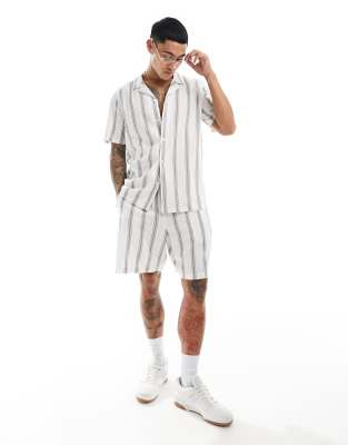 New Look - Camicia a maniche corte in misto lino bianca a righe - view 1