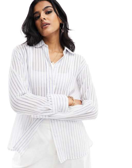 New Look - Camicia a maniche lunghe blu a righe in popeline