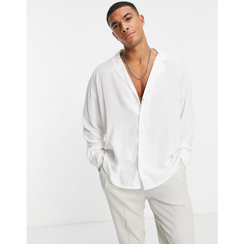 Camicie Uomo New Look - Camicia a maniche lunghe con rever profondo in bianco
