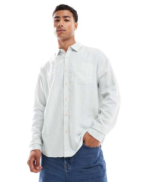 New Look - Camicia a maniche lunghe effetto lino blu a righe - view 1