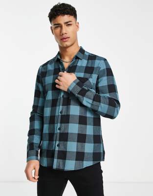 New Look - Camicia a maniche lunghe verde a quadri grandi