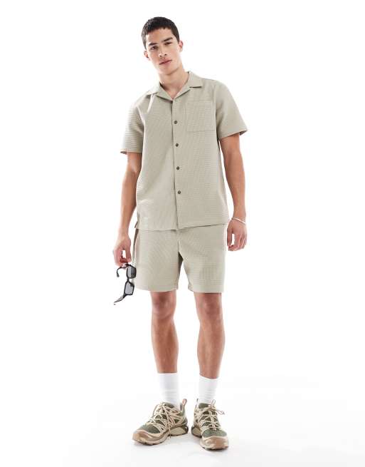 New Look - Camicia a nido d'ape color pietra in coordinato, 2 di 4