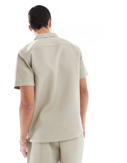 New Look - Camicia a nido d'ape color pietra in coordinato, 4 di 4