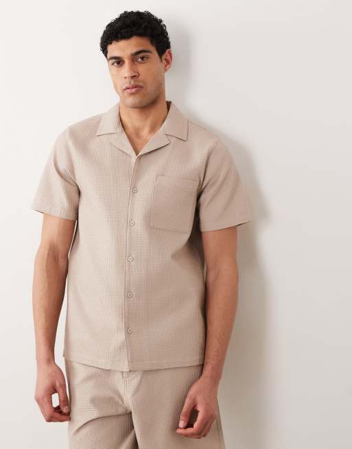 New Look - Camicia a nido d'ape color pietra in coordinato
