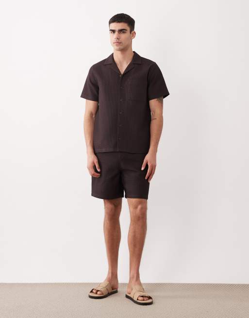 New Look - Camicia a nido d'ape marrone in coordinato, 2 di 5