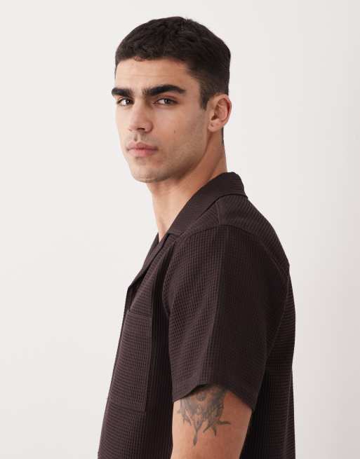 New Look - Camicia a nido d'ape marrone in coordinato, 5 di 5