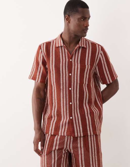 New Look - Camicia all'uncinetto color ruggine a righe in coordinato