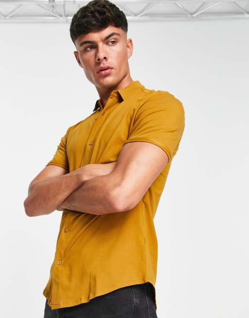 New Look - Camicia attillata a maniche corte in jersey color cuoio