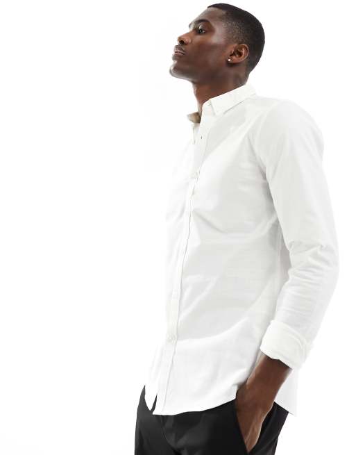 New Look - Camicia attillata a maniche lunghe, colore bianco